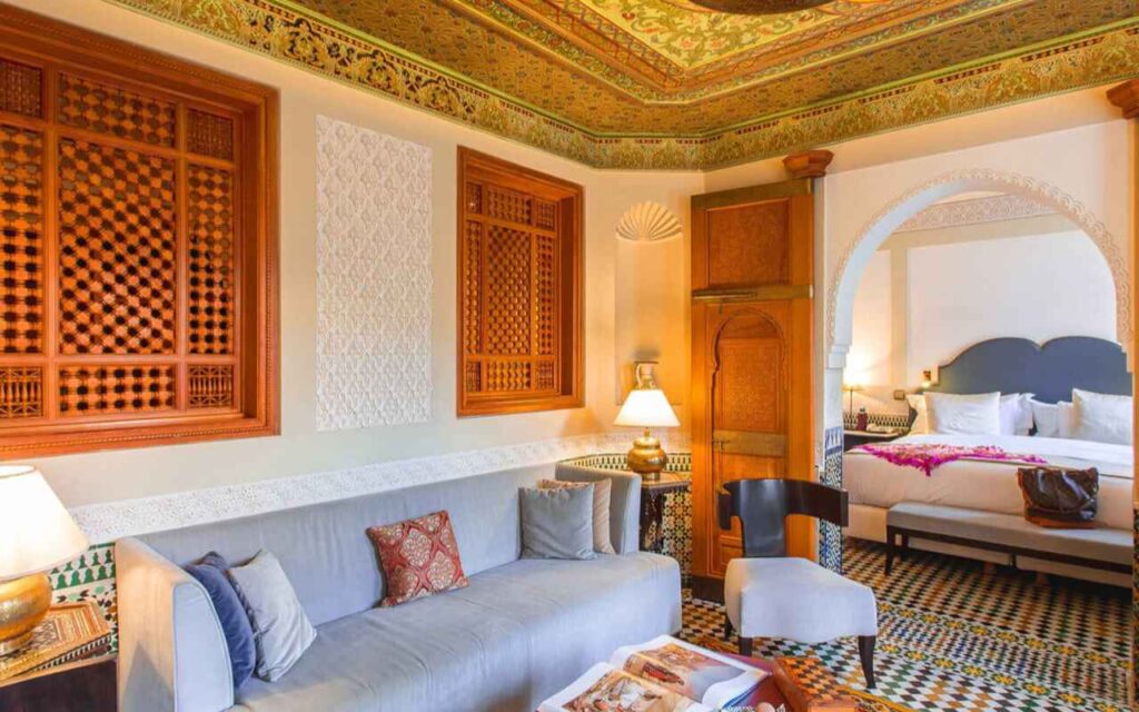 A luxury double bedroom in Fes, Morocco.