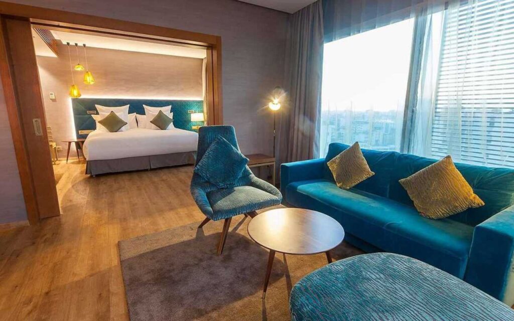 A double bedroom, with separate seating area, in Casablanca.