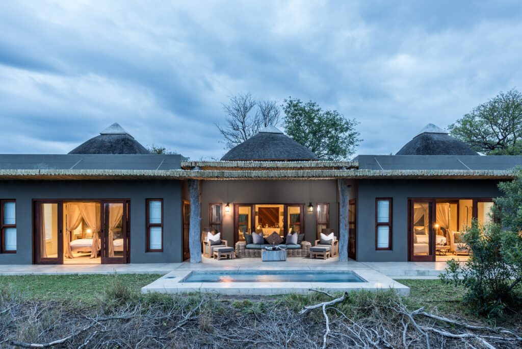 Exterior of a luxury bush lodge villa.