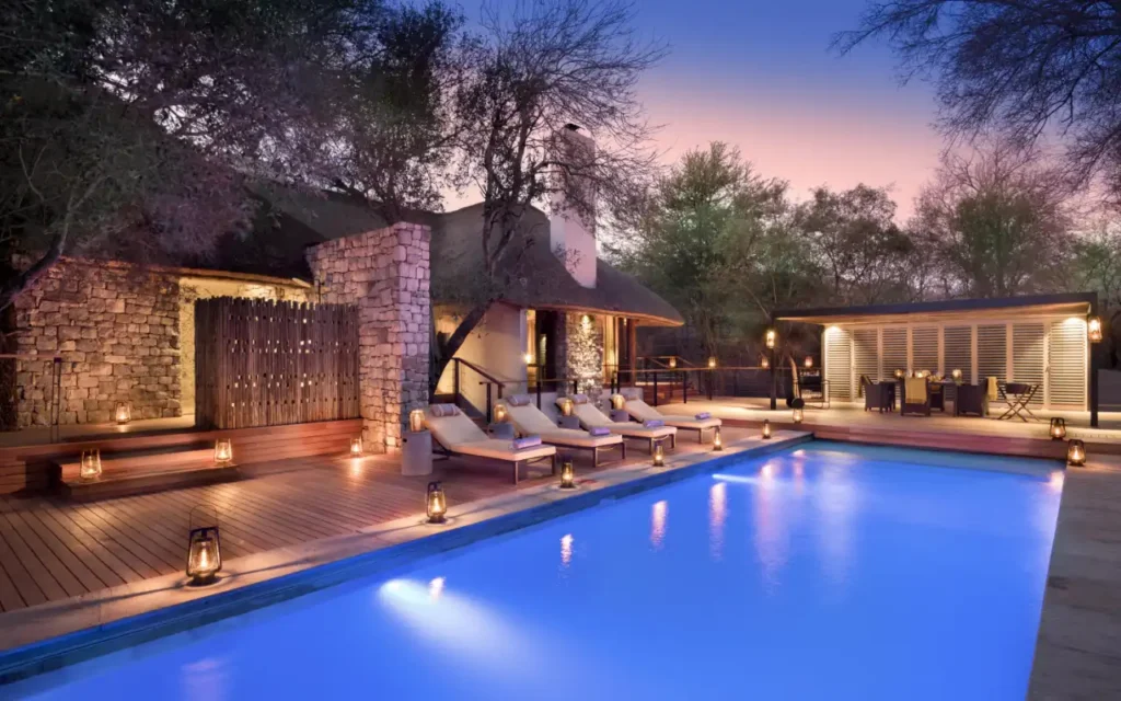 Outdoor pool with lounge seating